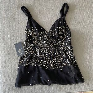 Zara NWT Black Sequin Top Size M